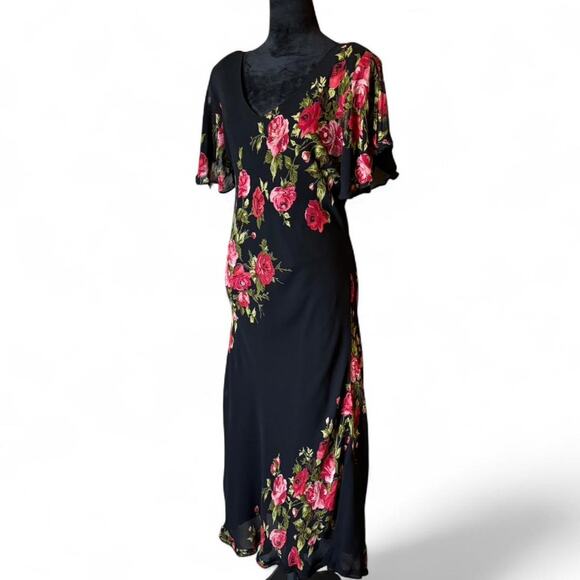 American Angel II Black Rose Maxi Dress Flutter Sleeves L/XL - Picture 7 of 8